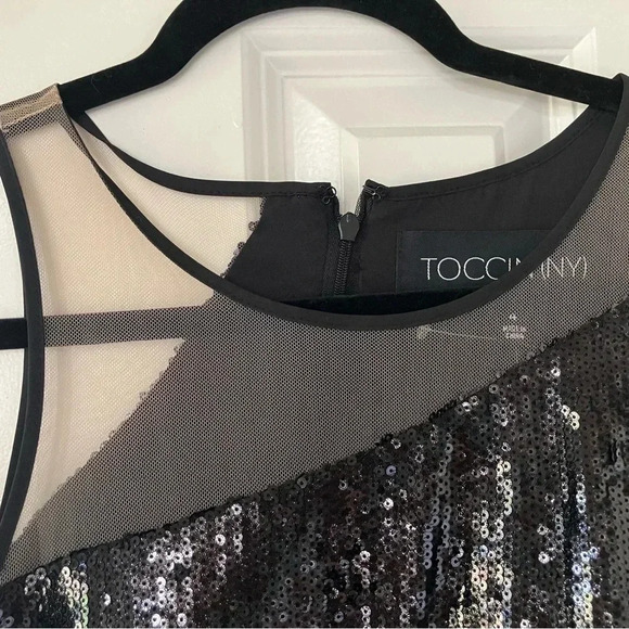 NWT TOCCIN NY Black Sequin Cutout Mesh Sleeveless Mini Cocktail Dress (4) - Picture 3 of 8
